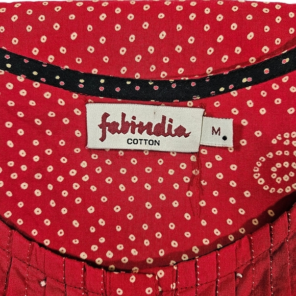 Fabindia Cotton Pleated Front Sleevless Dress, Red, Medium - Picture 8 of 13